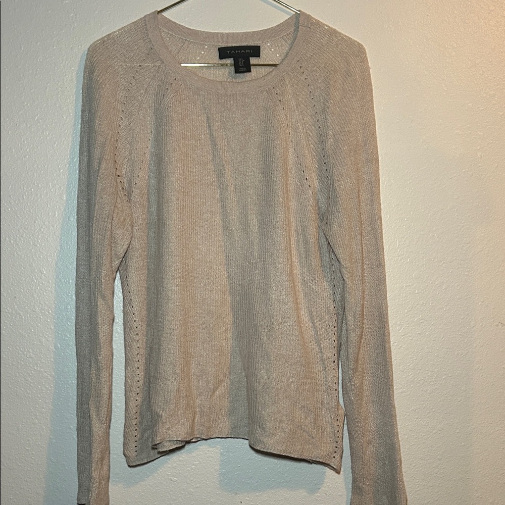 Tahari Women's Beige Long Sleeve Knit Top
